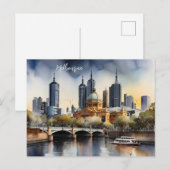 Melbourne waterverf kunst briefkaart (Voorkant / Achterkant)