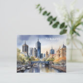 Melbourne waterverf kunst briefkaart (Staand voorkant)