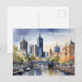 Melbourne waterverf kunst briefkaart (Voorkant / Achterkant)