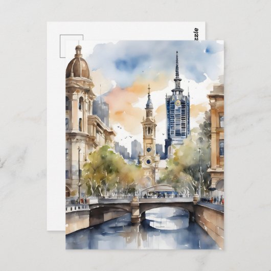 Melbourne waterverf kunst briefkaart (Voorkant / Achterkant)