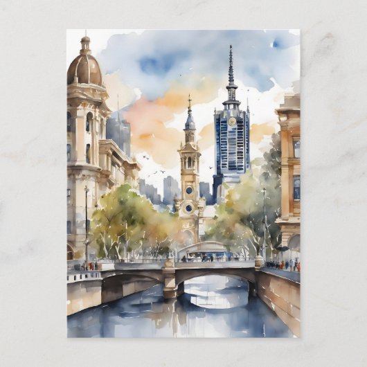 Melbourne waterverf kunst briefkaart (Voorkant)