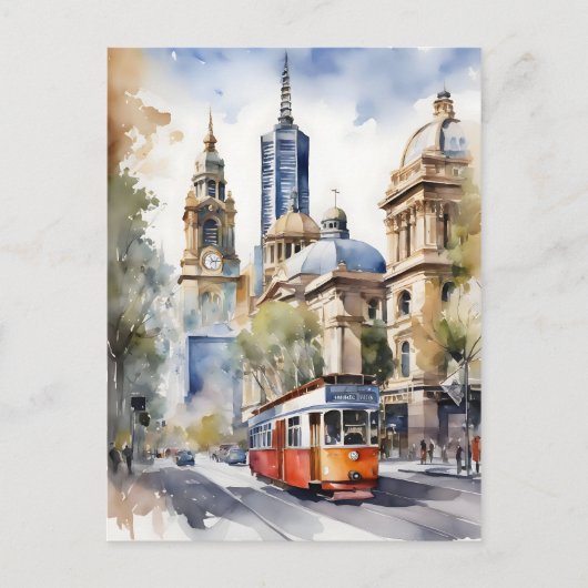 Melbourne waterverf kunst briefkaart (Voorkant)