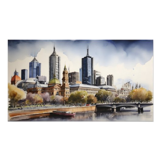 Melbourne waterverf kunst foto afdruk (Voorkant)