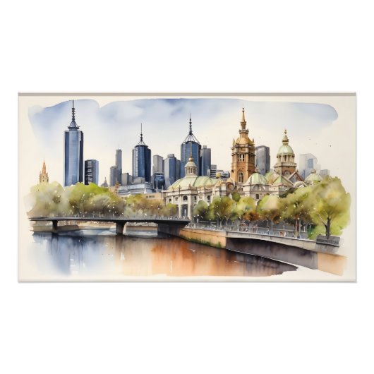Melbourne waterverf kunst foto afdruk (Voorkant)