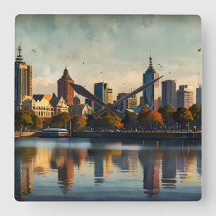 Melbourne waterverf kunst vierkante klok
