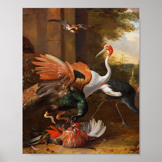 Melchior d'Hondecoeter - Vogels in een park Poster (Voorkant)