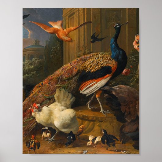 Melchior d'Hondecoeter - Vogels in een park Poster (Voorkant)