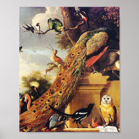 Melchior d'Hondecoeter - Vogels in een park Poster (Voorkant)