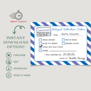 Melding tandenfee-vertraging afdrukbaar kaart