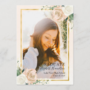 Melding van Blush Floral & Foil Gold Afstuderen Aankondiging