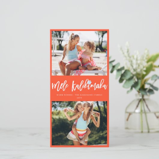 Mele Kalikimaka 2 Foto Collage Moderne Kerstmis Feestdagenkaart (Staand voorkant)