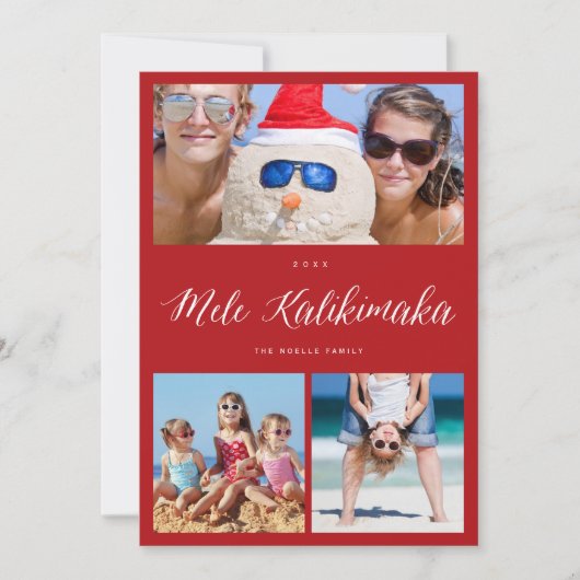 Mele Kalikimaka 3 Foto Collage Eenvoudig Kerstfees Feestdagenkaart (Voorkant)