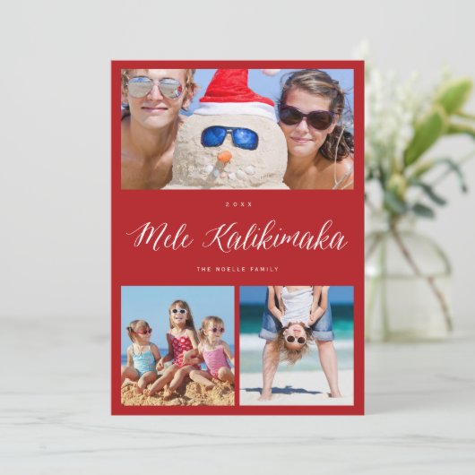 Mele Kalikimaka 3 Foto Collage Eenvoudig Kerstfees Feestdagenkaart (Staand voorkant)
