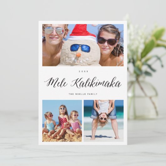 Mele Kalikimaka 3 Foto Collage Eenvoudig Kerstfees Feestdagenkaart (Staand voorkant)