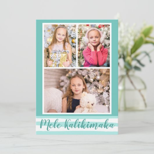 Mele Kalikimaka | 4 Blauwgroen kerstfeest Feestdagenkaart (Staand voorkant)