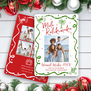 Mele Kalikimaka 5 Foto Rode Groene Doodle Kerstmis Feestdagenkaart