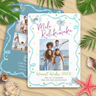 Mele Kalikimaka 5 Foto Teal Hand Getekende Kerstmi Feestdagenkaart