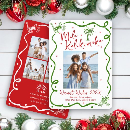 Mele Kalikimaka 5 Photo Red Green Doodle Christmas Feestdagenkaart