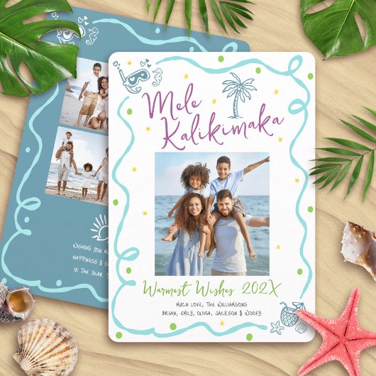 Mele Kalikimaka 5 Photo Teal Hand Drawn Christmas Feestdagenkaart