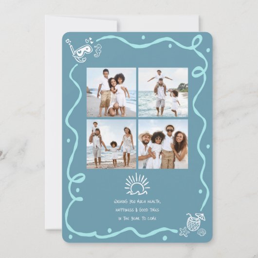 Mele Kalikimaka 5 Photo Teal Hand Drawn Christmas Feestdagenkaart (Achterkant)