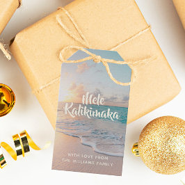 Mele Kalikimaka Aangepast tropisch strand Kerstmis Cadeaulabel