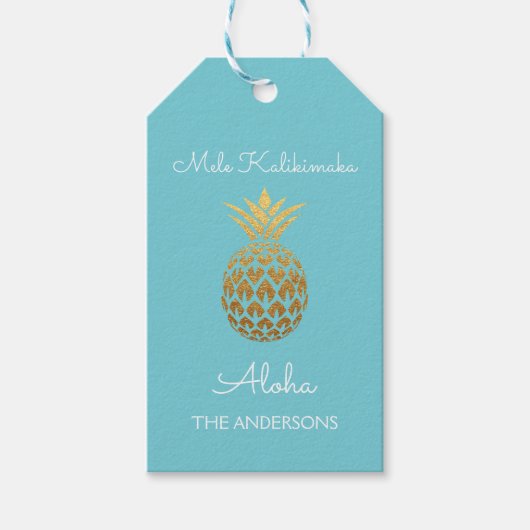 Mele Kalikimaka - Aloha Ananas Kerstmis Cadeaulabel (Voorkant)