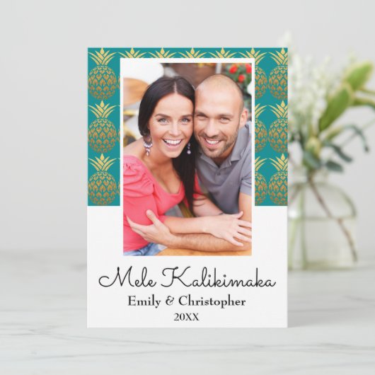 Mele Kalikimaka Ananas Kerstmis Fotokaart Feestdagenkaart (Staand voorkant)