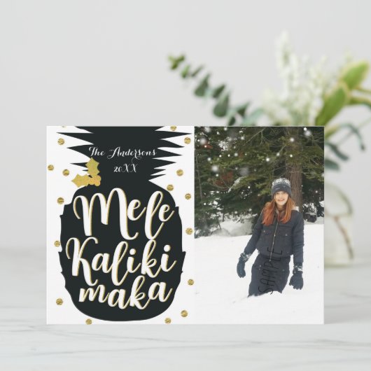 Mele Kalikimaka Ananas Kerstmis Fotokaart Feestdagenkaart (Staand voorkant)