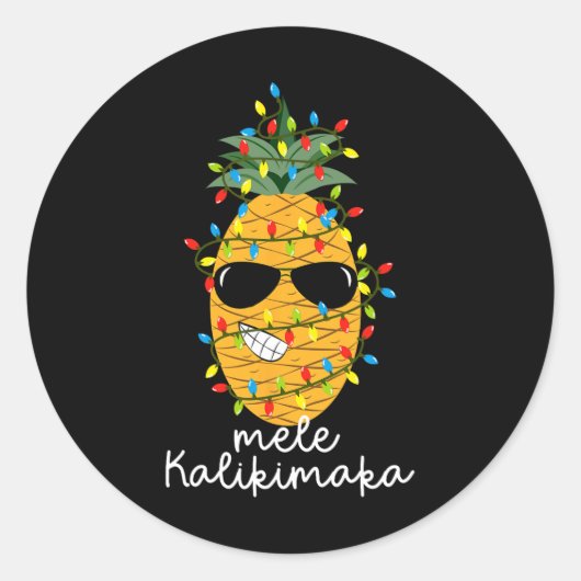 Mele Kalikimaka Ananasboom Hawaiian Christmas Ronde Sticker (Voorkant)