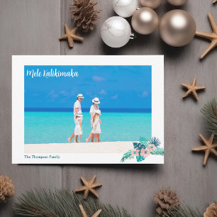 Mele Kalikimaka Beach Family Foto Hibiscus Floral Feestdagenkaart