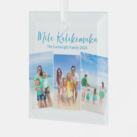 Mele Kalikimaka Beach Vakantie 3 Foto Kerstmis Glas Ornament (Voorkant links)