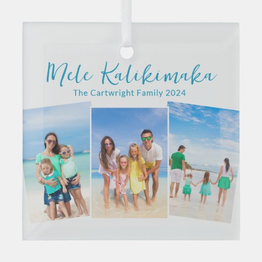 Mele Kalikimaka Beach Vakantie 3 Foto Kerstmis Glas Ornament (Voorkant)