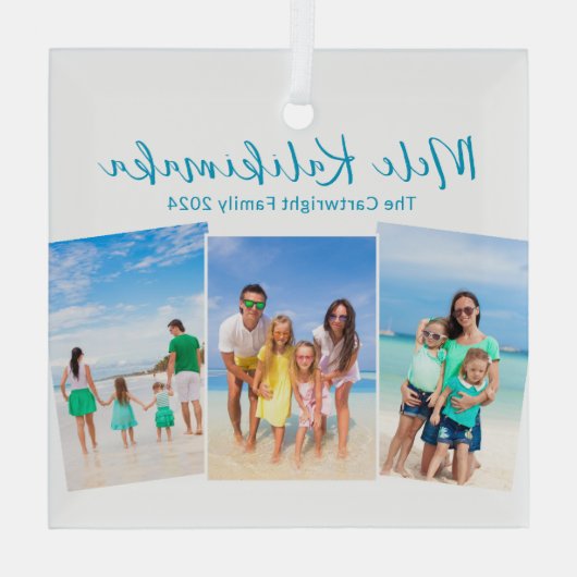 Mele Kalikimaka Beach Vakantie 3 Foto Kerstmis Glas Ornament (Achterkant)