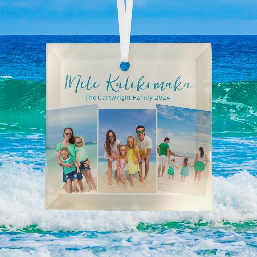 Mele Kalikimaka Beach Vakantie 3 Foto Kerstmis Glas Ornament