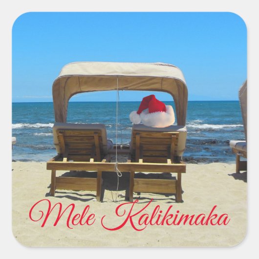 Mele Kalikimaka beach Vierkante Sticker (Voorkant)