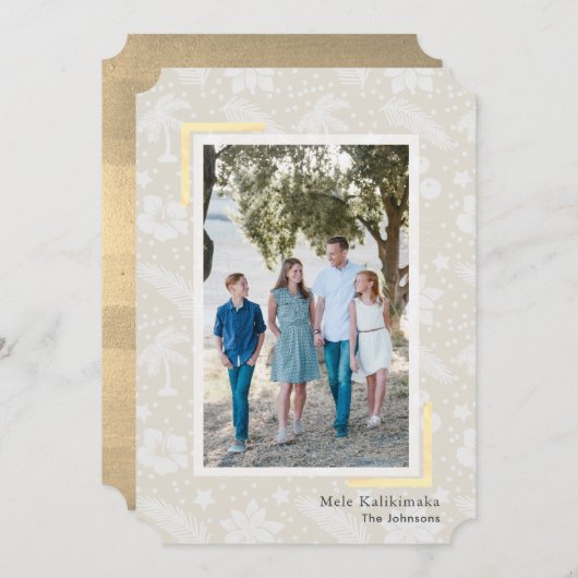 Mele Kalikimaka Beige Foto Vakantie Kaart (Voorkant / Achterkant)