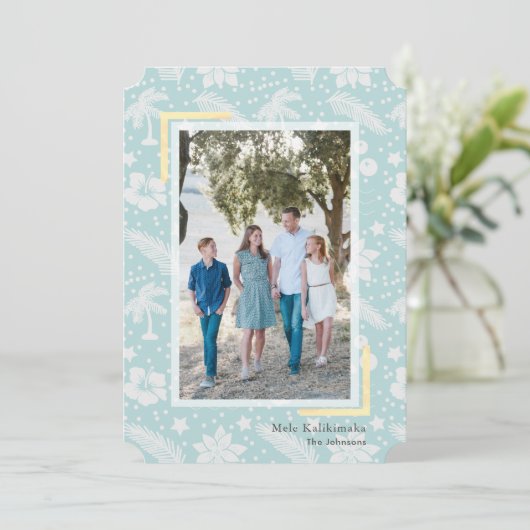 Mele Kalikimaka Blue Photo Holiday Kaart (Staand voorkant)