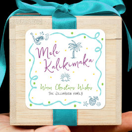 Mele Kalikimaka Blue Purple Green Doodle Christmas Vierkante Sticker