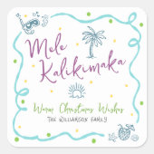 Mele Kalikimaka Blue Purple Green Doodle Christmas Vierkante Sticker (Voorkant)
