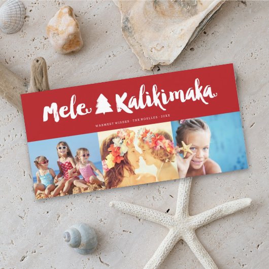 Mele Kalikimaka Borstel Kerstboom 3 Multi Foto Feestdagenkaart