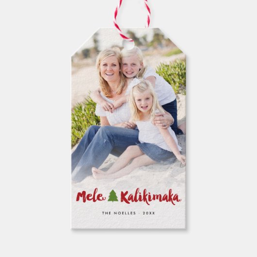 Mele Kalikimaka Borstel Kerstboom Vakantie Foto Cadeaulabel (Voorkant)