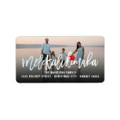 Mele Kalikimaka Borstel Script Foto Vakantie Adres Etiket (Voorkant)