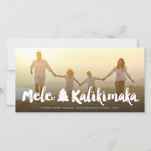 Mele Kalikimaka Brush Script Kerstboom Foto Feestdagenkaart (Voorkant)
