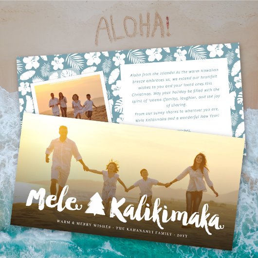 Mele Kalikimaka Brush Script Kerstboom Foto Feestdagenkaart