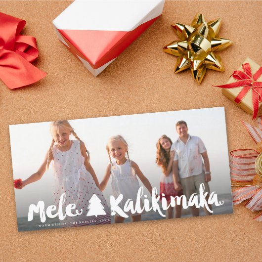 Mele Kalikimaka Brush Script Kerstboom Foto Feestdagenkaart