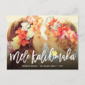 Mele Kalikimaka Brush Script Kerstfoto Feestdagenkaart (Voorkant)