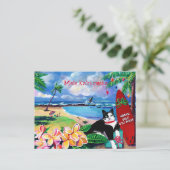 Mele Kalikimaka Cat op Poipu Beach Briefkaart (Staand voorkant)