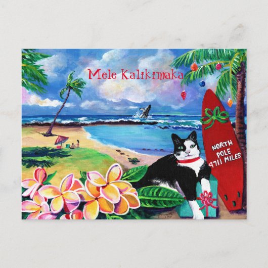 Mele Kalikimaka Cat op Poipu Beach Briefkaart (Voorkant)