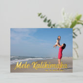 Mele Kalikimaka Chic Gold Script Beach Foto Folie Feestdagenkaart (Staand Voorkant)