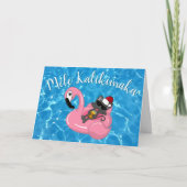 Mele Kalikimaka Christmas Hawaiian Cat Flamingo Feestdagen Kaart (Voorkant)